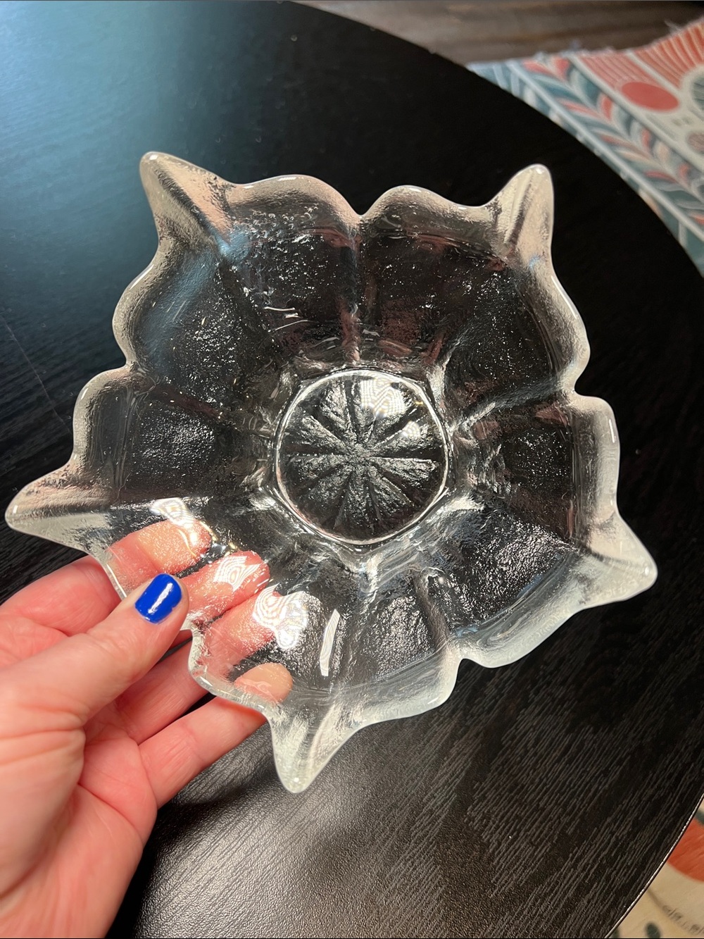 Vintage Viking Mid Century Dalzell Clear Glass Flower 5 Petal Lotus Candy Bowl